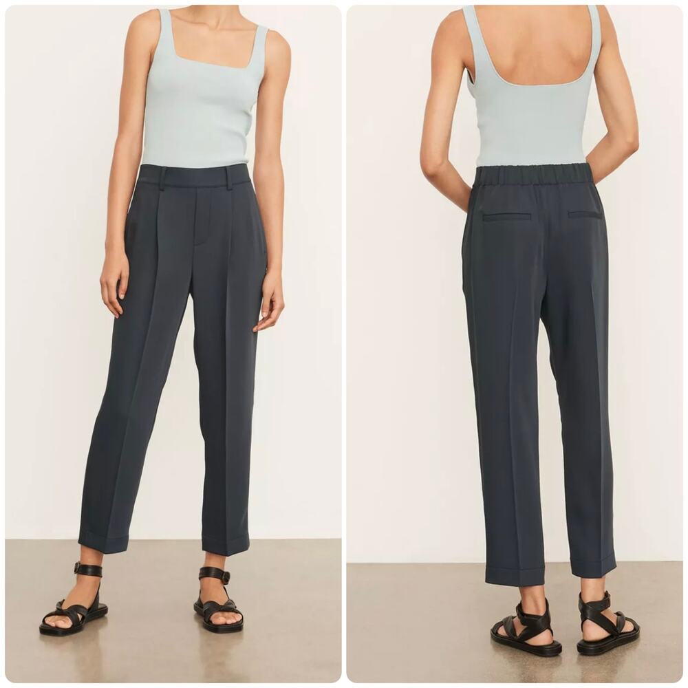 Vince Women’s Mid Rise Tapered Leg Pull On Pants Pleated Front Career Pants Med
